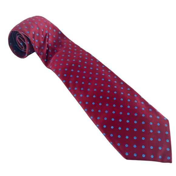 Charles Thrwhitt Silk Necktie Seven Fold Red Polka Dot England Classic NEW $115